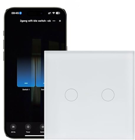 Interruptor Tactil Luz Pared, 2 Gang 1 vía Interruptor Pared Doble WIFI Inteligente Luz Pared Tactil Vidrio Compatible con APP Tuya y Smart Life,Control por voz Alexa y Google Home(Se necesita Neutro)