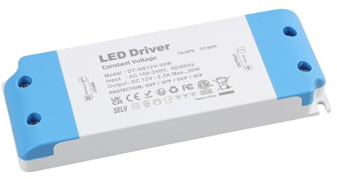 Transformador LED 12 V 30 W, transformador LED Panel Light Driver, convertidor de 230 V a 12 V DC, LED Driver Compact IP44 para focos LED G4 GU5.3 MR11, alimentación estable sin parpadeo