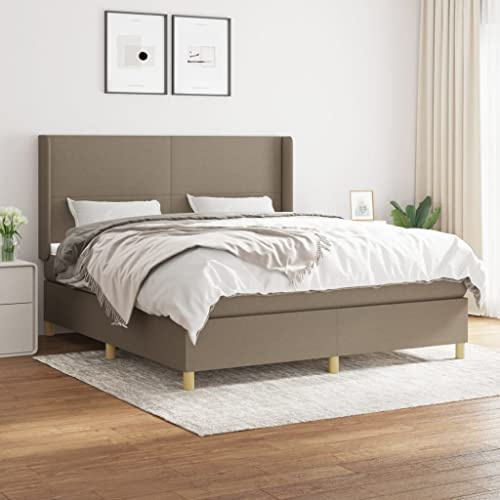Qnhdfrt 160x200 cm Fabric Box Spring Bed with Mattress & Topper, Taupe