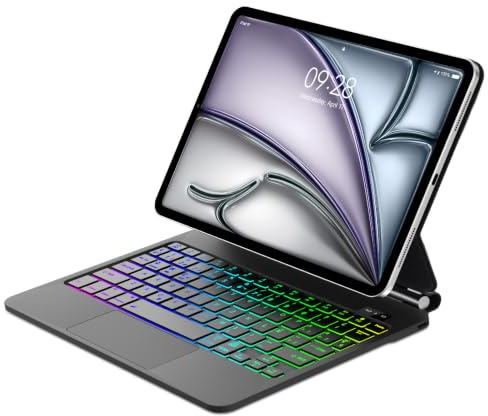 Magic Keyboard pour iPad Air 11 Pouces (M4 2026/M3 2025/M2 2024)/Air 5 Gen | Coque Clavier pour iPad Pro 11 4/3/2/1 et Air 4 Gen avec Support Flottant, Rétroéclairage 7 couleurs et Pavé Tactile, Noir
