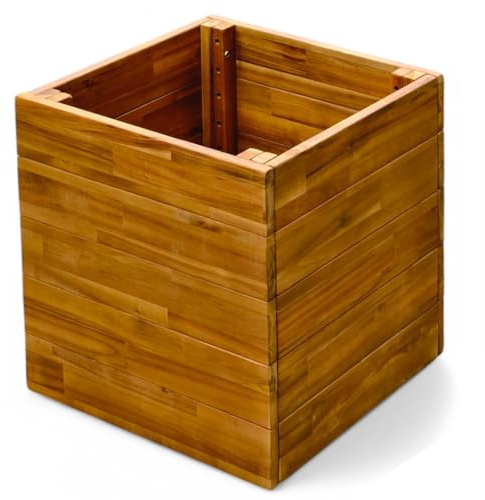 Acacia Hardwood Garden Planter Box Natural Oiled Finish 40x40x42.5cm Durable Wooden Outdoor Plant Pot with Removable Base Weather Resistant Square Planter (Box Planter)