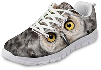 Chaqlin Fashion Sneaker 3D Katzengesicht bedruckt Damen Freizeit flacher Laufschuh, Grau - eule - Größe: 38 EU