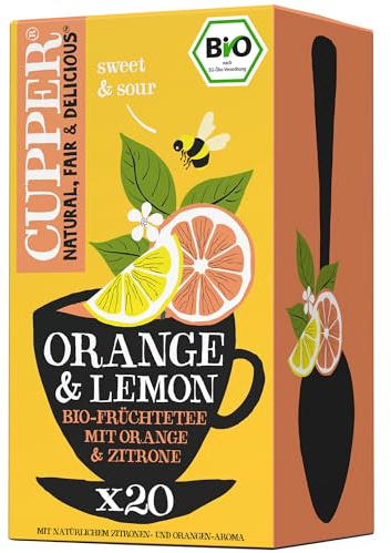CUPPER Bio Früchtetee Orange & Lemon Infusion, 20 ungebleichte Teebeutel, umweltfreundlich, fair gehandelt