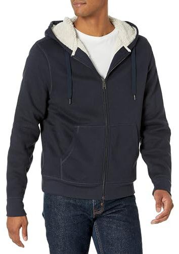 Amazon Essentials Men's Sherpa-Lined Full-Zip Fleece Hoodie, Navy, XL