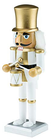 Clever Creations - Nussknacker-Trommler mit festlicher Militäruniform - aus Holz - einzigartige Weihnachtsdeko im traditionellen Design - perfekt für Regale und Tische - Weiß & Goldfarben - 25,4 cm