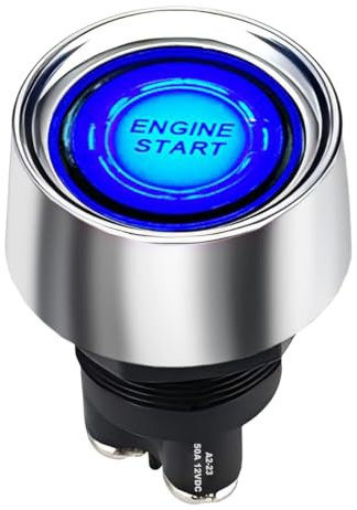 Jtron 20mm DC12V 50A bouton de démarrage de voiture interrupteur de démarrage du moteur Interrupteur d'allumage LED bleue OFF- (on) 3P SPST