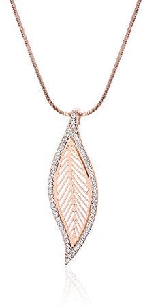 Ouran Long Necklace for Women, Charm Tree Leaf Pendant Necklace Rose Gold and Silver Plated Chain Necklace with Crystal (Rose Gold)