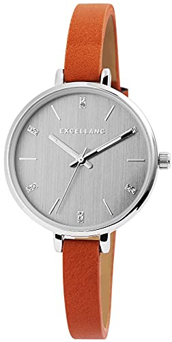 Excellanc Damen-Uhr Kunstleder Armband Dornschließe Strass Analog Quarz 1900155 (braun)