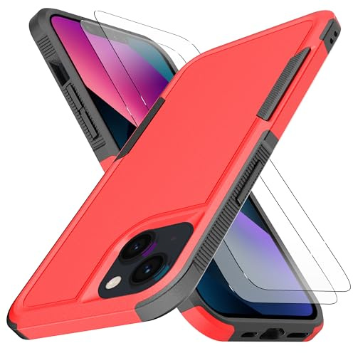 KaiMai for iPhone 13 Case,iPhone 14 Case, [10 FT Military Grade Drop Protection] [Non-Slip] [2 pcs TPE HD Screen Protector] Heavy Duty Full-Body Shockproof Case for iPhone 13/14 6.1“-Red