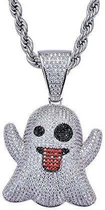 Silver Hip Hop Shiny Emoji Geist Iced Out Anhänger Halskette Charme Cubic Zirkon Stein Schmuck Geschenke für Männer