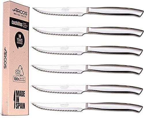 Arcos Lot de 6 couteaux à steak en acier inoxydable Lame de 110 mm Manche rond et forme ovale Monobloc Boîte écologique