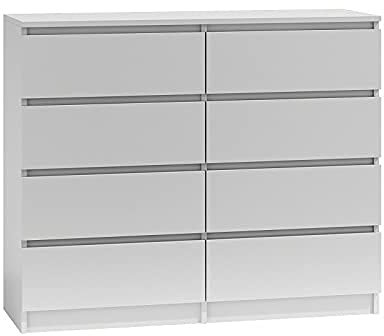 3E 3xEliving.com Kommode mit 8 Schubladen in Weiß 120 cm