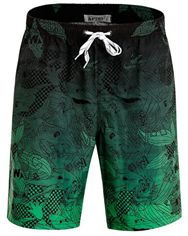 APTRO Costumi Pantaloncini da Bagno Uomo Mare Surf Piscina Stampa Hawaiana Estiva Grande Asciugatura Rapida con Fodera in Rete Verde BS023 S