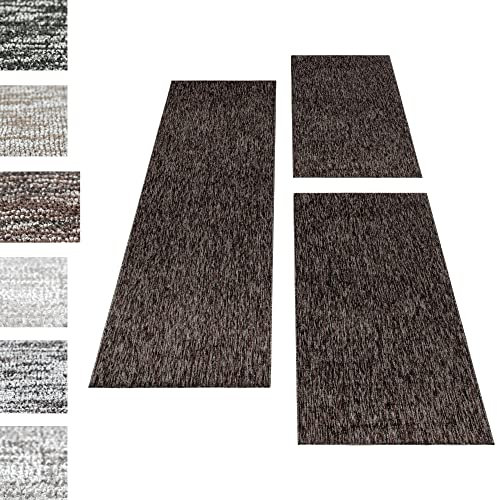 Carpettex Bettumrandung Schlafzimmer 3teilig Kurzflor Teppich Einfarbig Design Braun Bettset:2 mal 80x150 + 1 mal 80x250 - Bettvorleger Schlafzimmer Läufer Set Weicher Bettumrandung Teppich