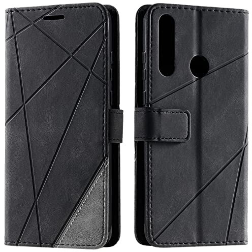 Vankii Kompatibel mit Huawei Y6P / Y6P 2020 Hülle, Flip Wallet Handyhülle PU Leder Brieftasche Tasche Case Stoßfeste Schutzhülle [Kartenschlitzen] [Magnetverschluss] [Standfunktion] (Schwarz)