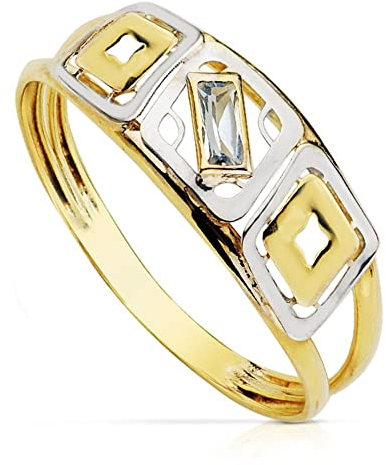 Rocking Gold Bicolor 9k Frauen-Stein-Aquamarin-kombinierter Center-Quadrat bildet zwei Threads