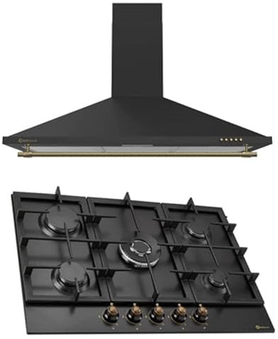 PACK SOLTHERMIC PLACA GAS RUSTICA BL032 ANCHO 70 CM ENCASTRABLE EN HUECO DE 60 CM + CAMPANA ANCHO 90 CM/ESTILO RUSTICO NEGRO/ALTA GAMA