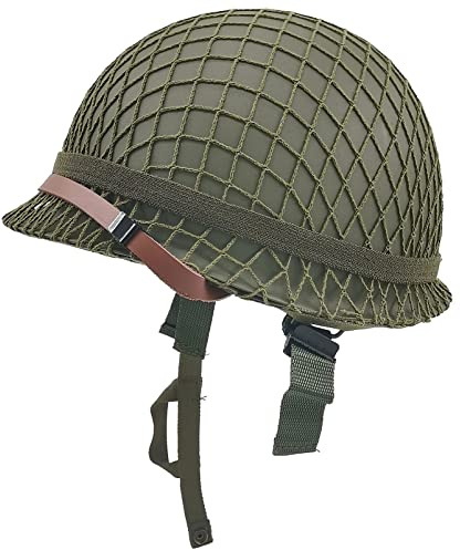 WWII US Army M1 Helm WW2 Gear WW2 Helm Metall Stahlschale Replik mit Netz/Canvas Kinnriemen/Cat Eye Band