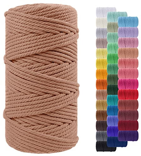 LEREATI Macrame Cord 5mm x 100m, Thick Macrame Rope Yarn Natural Cotton Cord, 4 Strand Twisted Colored String for Wall Hanging Plant Hanger DIY Crafts Boho Decor (Apricot)
