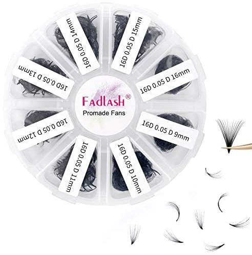 Premade Volume Eyelash Extensions 16D 0.05 D Curl 1000pcs Russian Lashes 9-16mm Mixed Tray Pre-Made Russian Lashes Handmade Promade Loose Fans