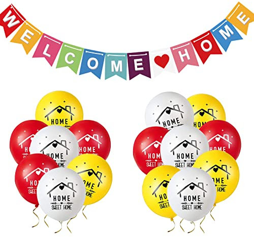 Bentornata a Casa Decorazioni - Banner Benvenuto 3M, Palloncini 12 Pollici, 16 Pezzi Set Con Bandiera Bunting per Festa di Benvenuto