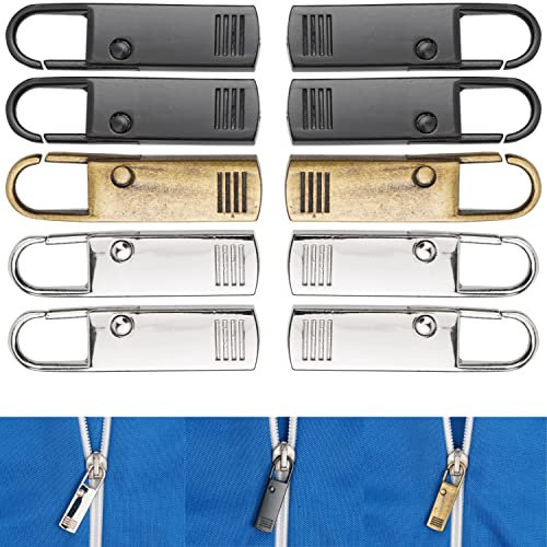 Reißverschluss Anhänger zur Reparatur, 10 Stück, aus Metall, 4 x Schwarz, 4 x Silber, 2 x Bronze, Ersatz Zipper für Reißverschluss, Verschluss Schieber für Mantel, Koffer, Tasche, Rv Puller Laschen