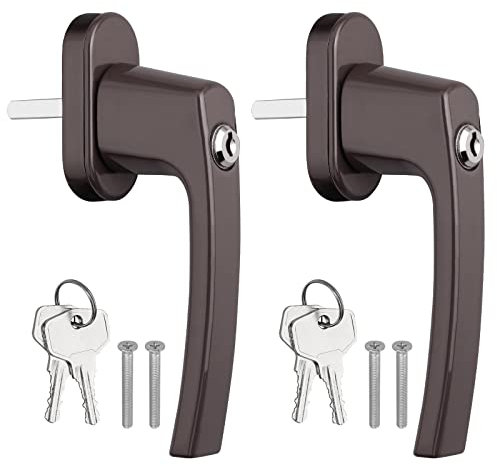 AUTOUTLET 2X Manijas de Aluminio para Ventanas, Manijas de Seguridad, Cerradura de Ventana, Dispositivo de Seguridad para Niños, Manija de Puerta de Balcón de Ventanas con Llaves Iguales (Marrón)