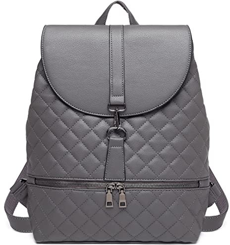 Rucksack Damen Klein - 2 in 1 Rucksacktasche Damen Leder PU Klappe Schulrucksack Elegant Cityrucksack Wasserdicht Tagesrucksack Grau Kleiner Umhängetasche Daypack Tasche für Reisen Shopping Uni
