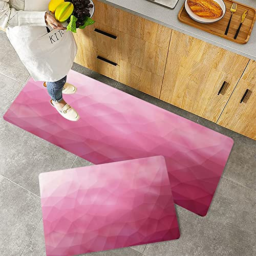 Küchenteppich Teppich Läufer Küchenläufer 2 Stück rutschfest,Modernes, abstraktes Pink in verschiedenen Abstufungen mit fragmentierten Effekten, Magent, Waschbar für Flur Küche 40 x 100 cm+40 x 60 cm