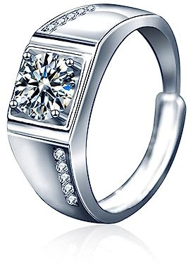 Aotiwe Verstellbare Ringe Männer, Memento Mori Ring Vintage Runde Weißgold mit 1Ct Weiß Moissanit 925 Silber