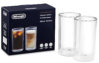 De'Longhi Cold Brew Glasses DLSC325 Double Walled Thermal Glasses, Set of 2, Dishwasher Safe, Capacity 300 ml, Ideal for Cold and Hot Coffee Drinks
