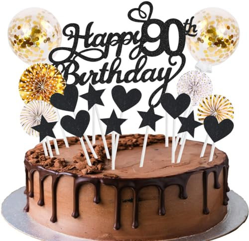Tortendeko Geburstagstorte Happy Birthday Kuchendeko Schwarz Gold Tortendeko 90 Geburtstag Frauen Männer Happy Birthday Kuchen Deko Glitter Cake Topper 90 Geburtstag Happy 90th Birthday Tortendeko