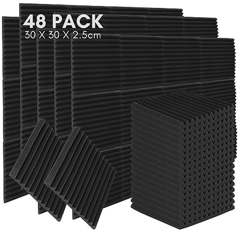 Ansobea 48 Stück Akustikschaumstoff Noppenschaumstoff, Schallabsorber Akustikpaneele,Schallschutz Wand mit Aufkleber,für Aufnahmestudio,Tonstudio,Arbeitszimmer,Tanzstudios,Heim 30 x 30 x 2.5 cm