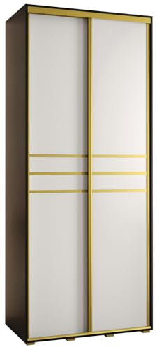 MEBLE KRYSPOL Davos 10 100 Schrank mit Zwei Schiebetüren für Schlafzimmer - Moderner Aufbewahrungsschrank mit Kleiderstange und Regalen - 235,2x100x60 cm - Schwarz Weiß Gold
