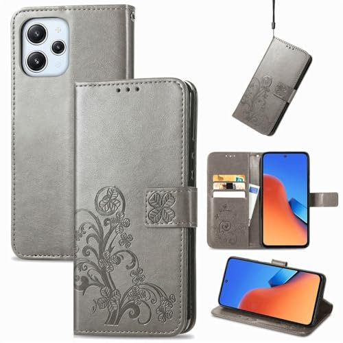 König Design Custodia per Xiaomi Rdemi 12 5G, custodia protettiva per Xiaomi Rdemi 12 5G, a portafoglio, con funzione leggio, per Xiaomi Rdemi 12 5G, colore: grigio