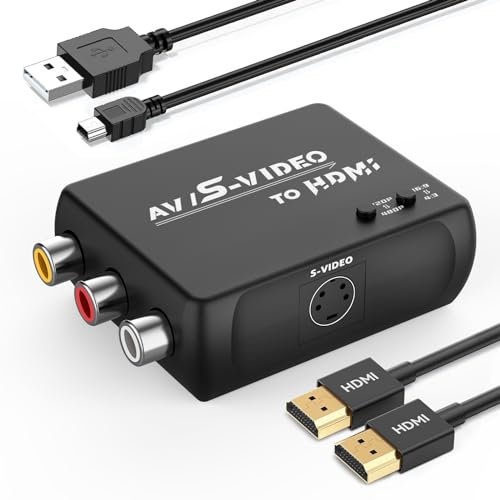 HTDYOO RCA Svideo to HDMI Adapter, Support 4 : 3/16 : 9 Aspect Ratio Switch, 720P/480P, S-Video AV to HDMI Converte Compatible for PAL/NTSC for TV/PC/PS1/PS2/ STB/Xbox/VHS/VCR/DVD(Black)