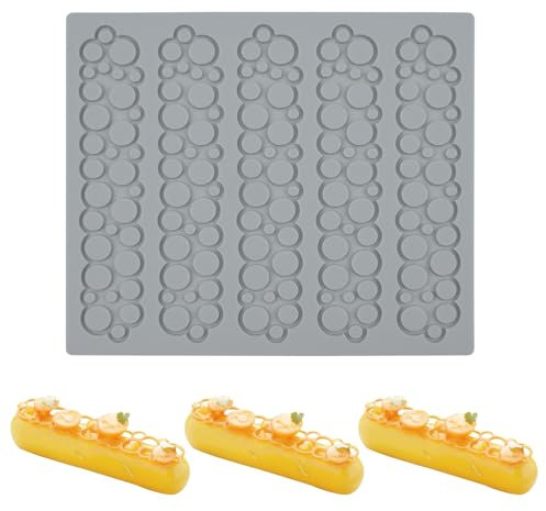 Zfseyuh Tapis de Dentelle de Fondant en Silicone Bulles Moule Silicone Patisserie Moule en Silicone pour Dentelle pour Chocolat,Fondant,pâte à Sucre,Beurre,Savon(5 Trous Longue Bulle)