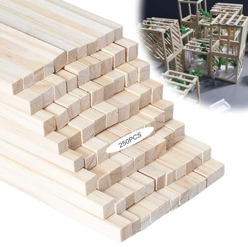 250 PCS Natürliche Bambusstreifen, 30cm Stabile Quadratisch Holzstäbchen, Extra Lange zum Basteln aus Naturholz Holzleisten zum Basteln, Holzstäbchen für Heimwerker Schnitzen Basteln