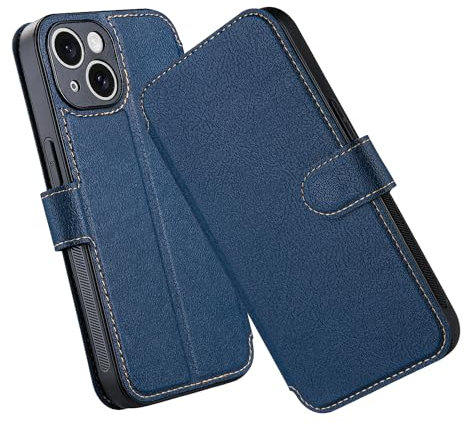 ELESNOW Case for iPhone 15-6.1, Premium Leather Wallet Flip Phone Case Cover Magnetic Closure Compatible with Apple iPhone 15 (Blue)