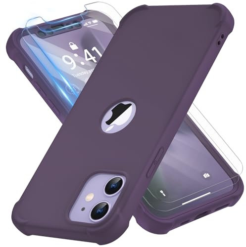 ORETECH für iPhone 12 Hülle Silikon, mit 2 Stück Schutzfolie, 360 Grad Ganzkörper Stoßfest Kratzfest Anti-Fingerabdruck Silikon Handyhülle für iPhone 12/12 Pro 6,1 Zoll, Tiefes Violett