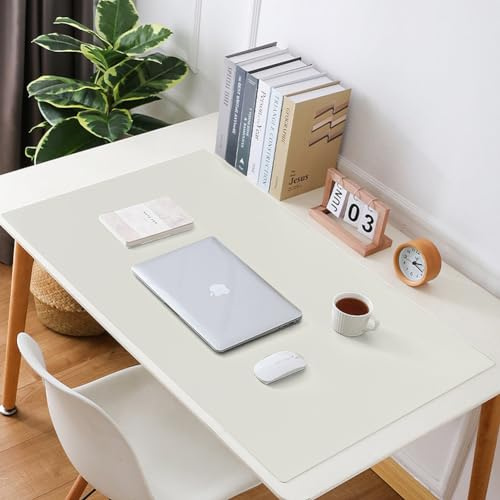 Luxuriöse Leder-Schreibtischunterlage, erweitertes Mauspad, langlebig, Büro, Zuhause, Schule, Tisch, Schreibtischunterlage, wasserdicht, PU-Leder, Schreibtischschutz (weiß, 50 x 100 cm)