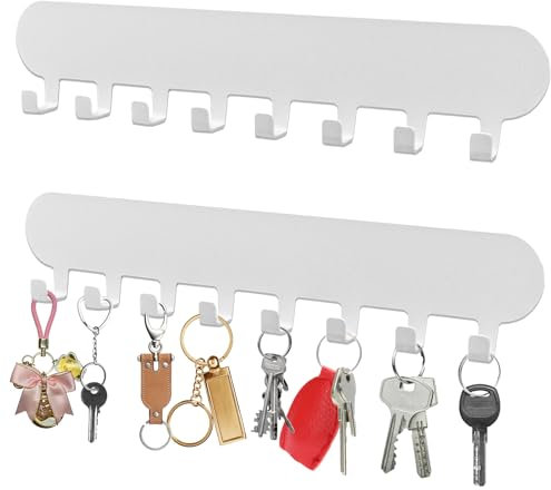 AIVORO 2 Pezzi Portachiavi da Parete, Porta Chiavi da Muro per Casa con 8 Ganci, Gancio Portachiavi Decorativo Multifunzionale, Gancio Autoadesivo, Non è Necessario Forare (Bianco)