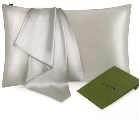LILYSILK 25 Momme Seide Kopfkissenbezug Kissenbezug Kissenhülle Seidenkissenbezug mit Hotelverschluss 1 Stück aus 100% hochwertigster Maulbeerseide (40x80cm, Silber Grau)