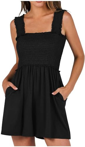 KBOPLEMQ Salopette da donna corta, pantaloncini estivi, eleganti, senza maniche, salopette, da donna, classico, casual, corto, spaghetti, pantaloni da lavoro, pantaloncini con tasca, Nero , XL