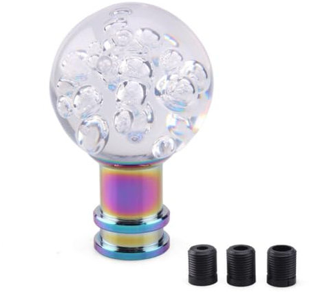 Slakerbe Universal Schaltknauf,Transparent Schaltknauf Head Shifter Acryl Kristall Schaltsack Schalthebel Schalthebelknauf Getriebekopf Auto Decor Zubehör Mit 3 Adaptern 8Mm 10Mm 12Mm,Weiß