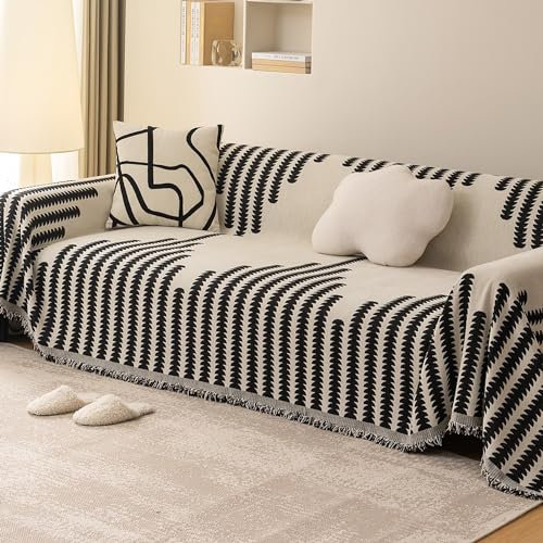 KCCRHIN Moderne Stil Boho Sofa Überwurfdecke Reversible Chenille Sofabezüge 1 2 3 4 Sitzer Vielseitiger Sofaschoner L Form Couchbezug Sofaüberwurf Für Alle Jahreszeiten,Schwarz,180*230cm/71*90.5in
