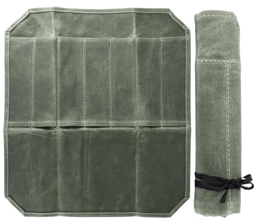 BESSVWELL Knife Roll, Chef Knife Sleeve with 7 Compartments, Waxed Canvas Tool Roll Case Storage Bag, Gifts for Pro Chefs or Culinary Enthusiasts