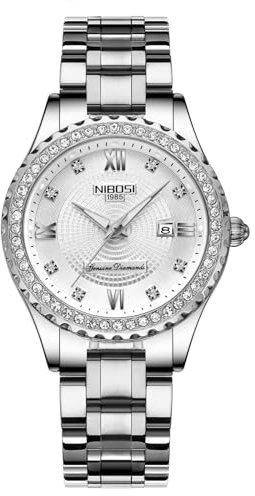 NIBOSI Damen Armbanduhr Analoges Quarz Uhr Zifferblatt in Roségold luxuriöse wasserdichte Diamant-Armbanduhr Edelstahl für Damen automatisches Datum