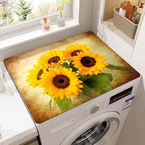 Treer Waschmaschinen Auflage Waschmaschinenauflage rutschfest Saugfähig Staubschutz Waschmaschinenabdeckung für Trockner, Kühlschrank Küchen (60x60cm,Erdfarben)