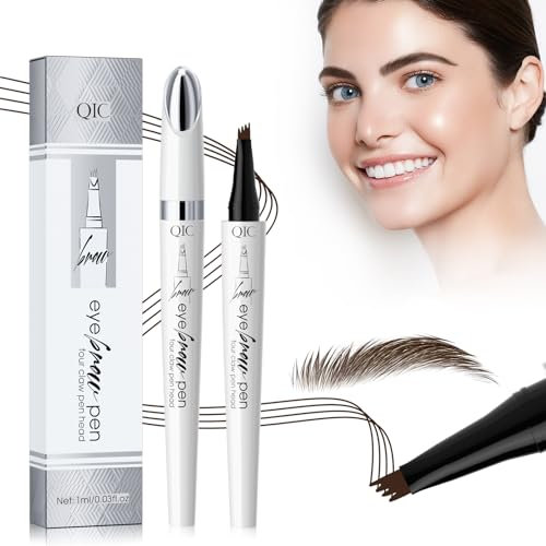Magic Eyebrow Pencil with 4 Micro-Fork Tip Long-lasting Waterproof Eyebrow Pen and Smudgeproof Brow Pen,Creates Natural Looking Defined Eyebrows(Dark Brown)
